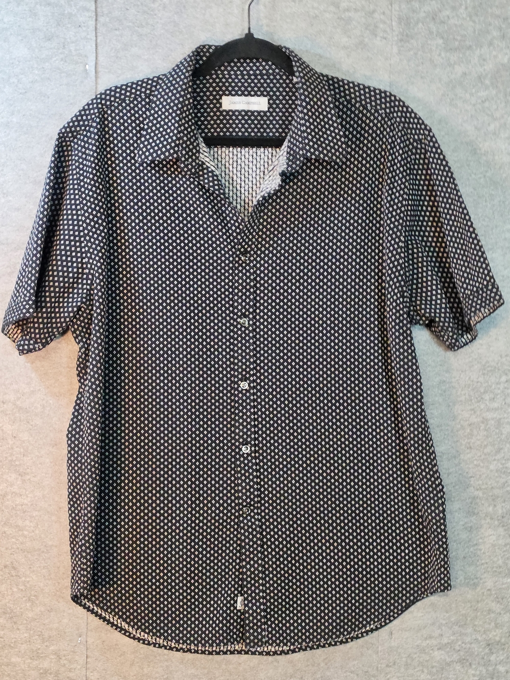 James Campbell Black Short-Sleeve Button-Down Shirt with White Micro Dots